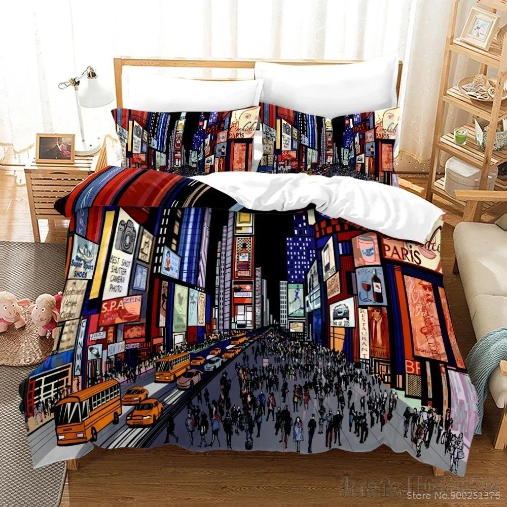 New York City Night View Love Child Duvet Cover Set HD Comforter Cover Bedclothes for Kids Bedding Sets Bedroom Decor