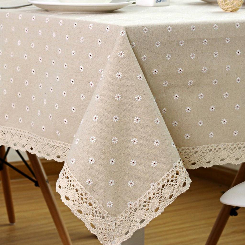 Flower Pattern Tablecloth Linen Cotton Table Cloth with Lace Dining Table Cover Desk Table Decor Minimalist Artsy