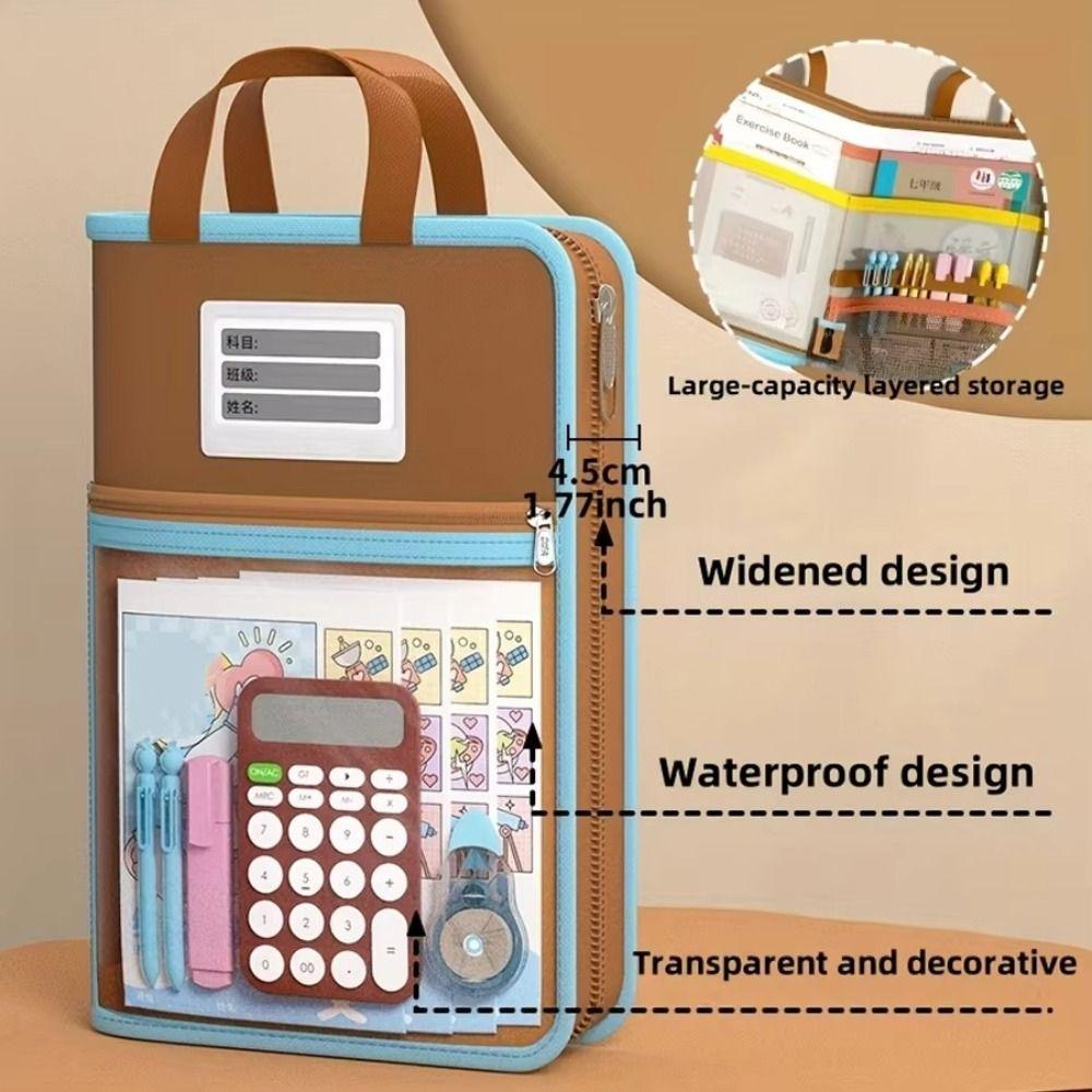 L-shaped A4 File Bag Large Opening Large-capacity Stationery Storage Bag Transparent Zipper Closure Mesh Folder Bag Test Paper