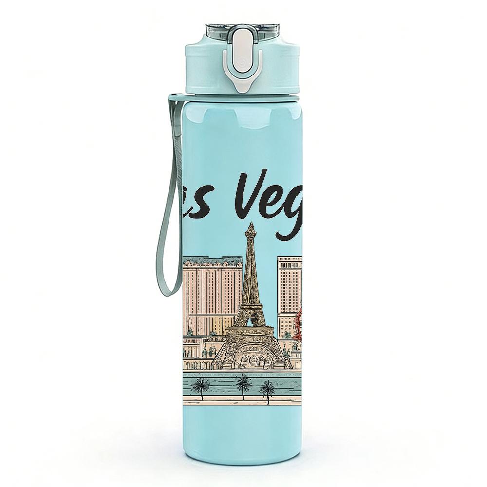 1PC Las Vegas City Landmark 750ml Color Plastic Sports Water Bottle Leakproof Flip Straw Lid Suitable for Sports Office Home Use