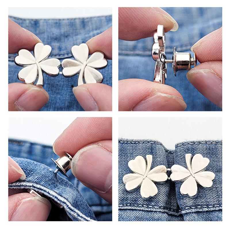 1Pcs Four Leaf Clover Tightener Adjustable Waist Buckle For Jeans, No Sewing Required Button Adjuster For Pants And Skirts Waist