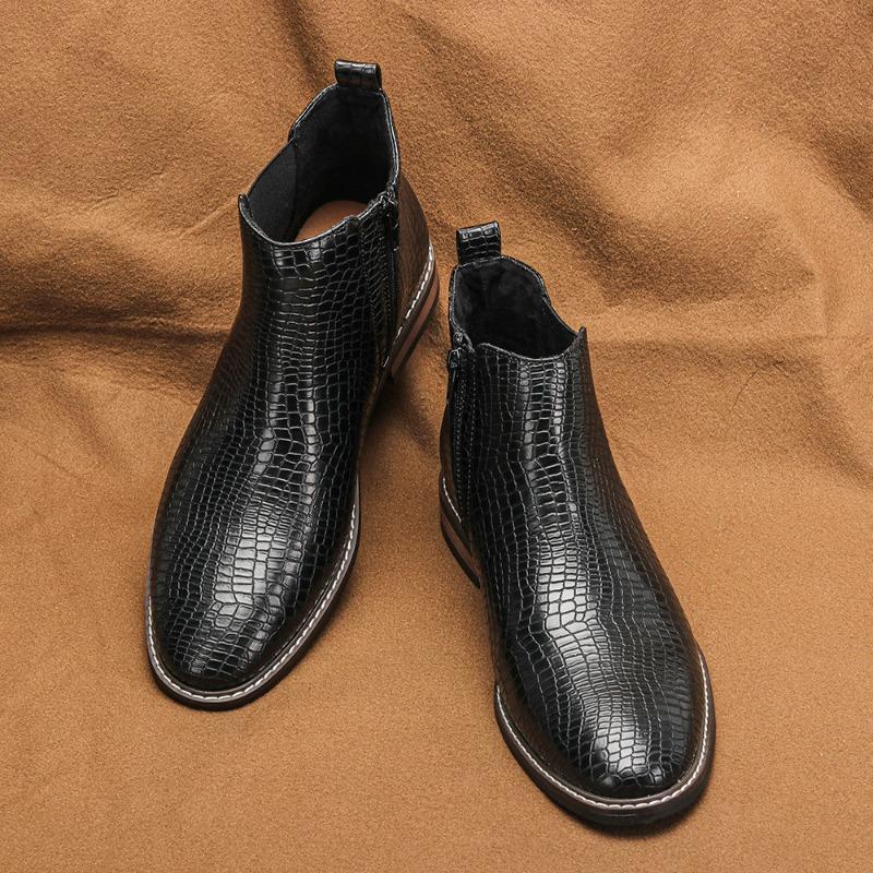 Men Chelsea Boots Handmade Ankle Boots Zipper High Top Casual Shoes Platform Soft Leather Men Shoes Retro Business Men Boot