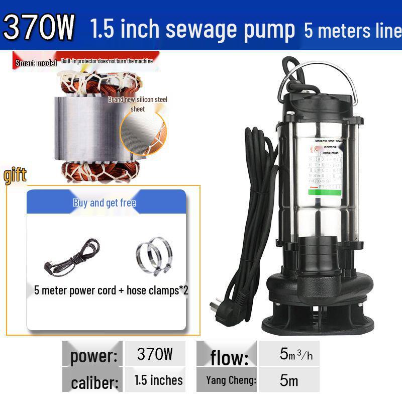 Stainless Steel 220V Small Submersible Water Pump for Household, High Head, Agricultural, and Sewage Use.