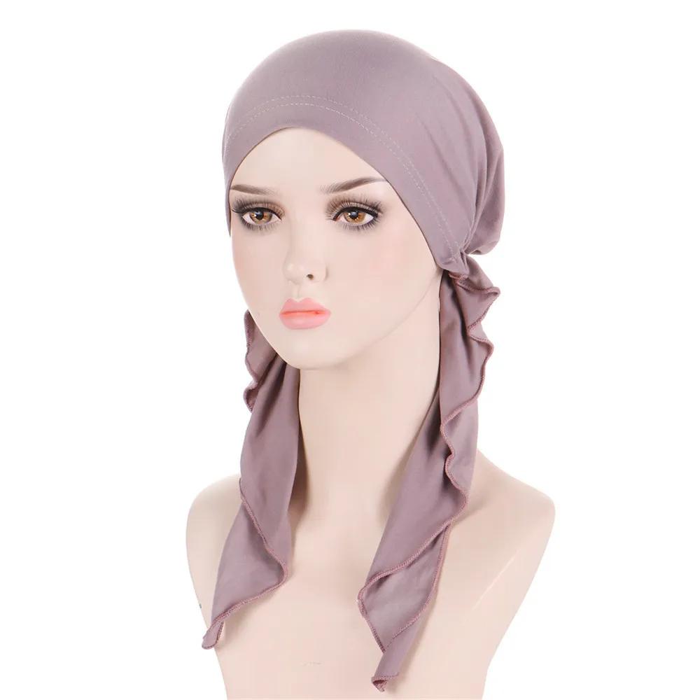 New Muslim Inner Hijab Turban Women Pre-Tied Cap Long Tail Headscarf Wrap Beanies Bonnet Head Scarf Stretch Headwear Ninja Hat