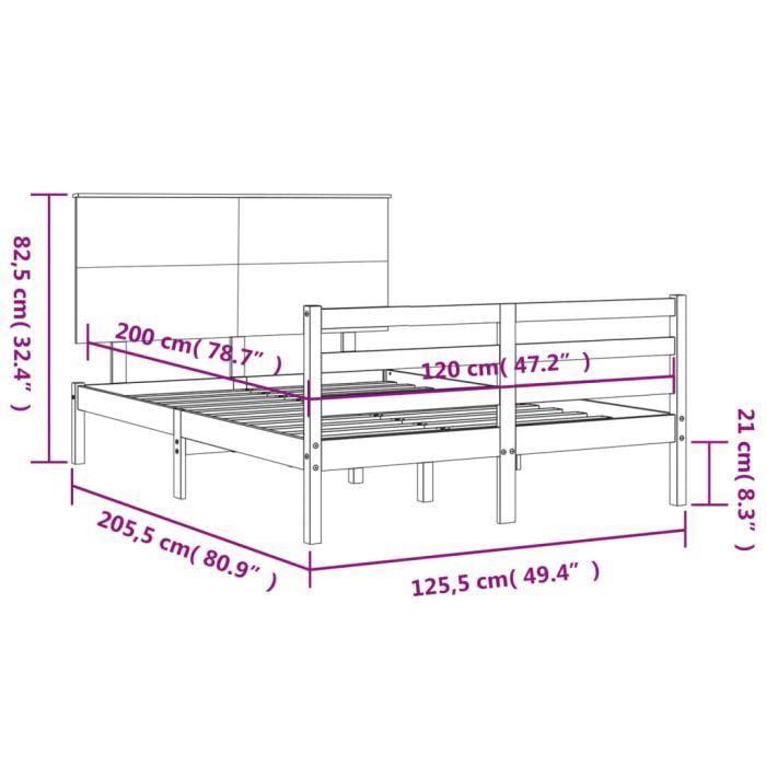 VidaXL Bed Frame with Headboard White 120x200 Cm Solid Wood 3195217