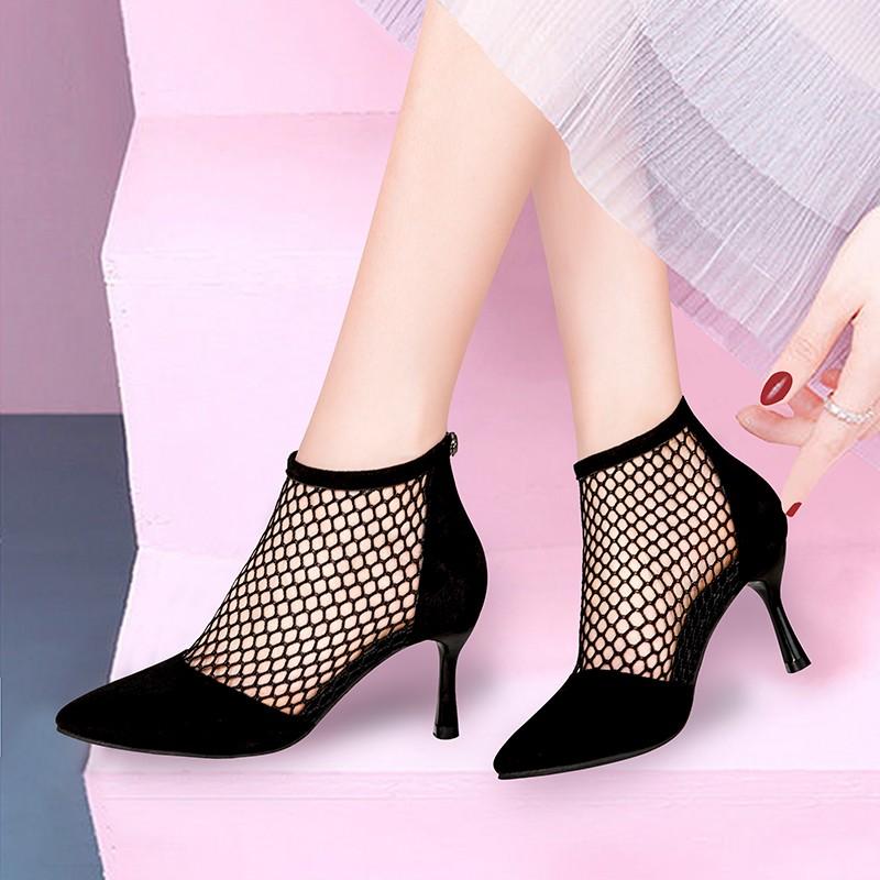 Fashion 2025 Women Sexy Ankle Boots Summer Pointed Toe High Heels Breathable Sandals Back Zipper Comfortable Party Shoes Bota Femininas