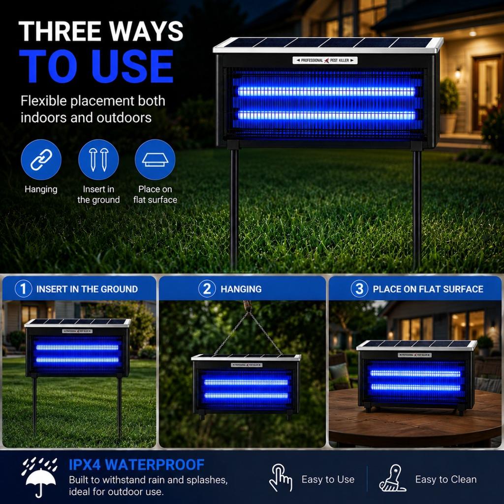 Solar Mosquito Killer Lamp Rechargeable Fly Insect Trap Powerful Waterproof Solar Bug Zapper for Patio Garden Backyard Camping