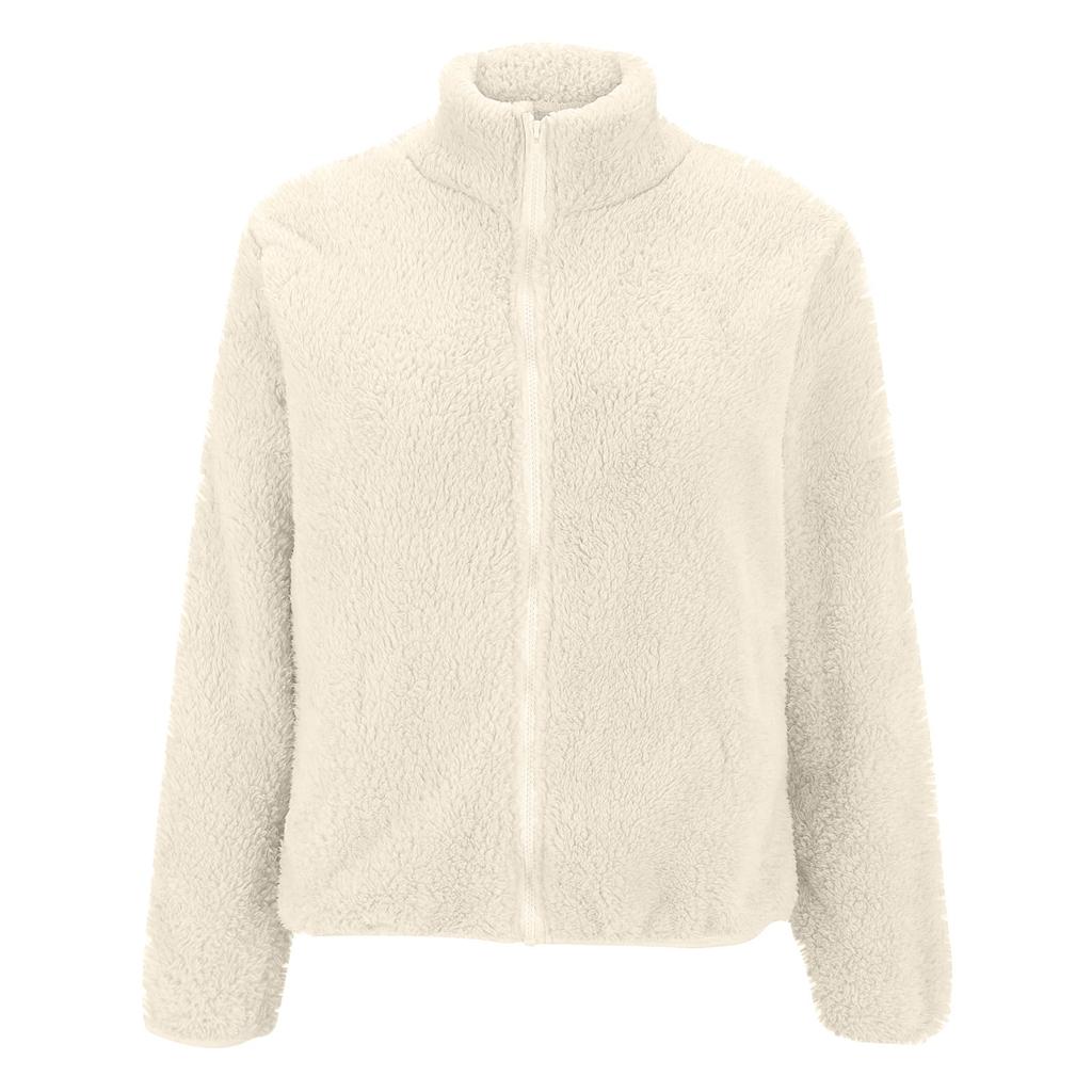Women's Solid Color Fashionable Winter Loose High Neck Long Fleece Plush Warm Zipper Jacket