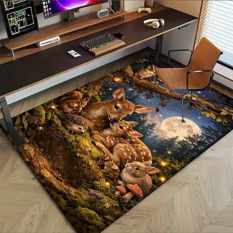 1PC forest animals Non-Slip Floor Carpet Compatible for Office&Living Room&Bedroom&Dining room - Flat - Weave Machine-S0402