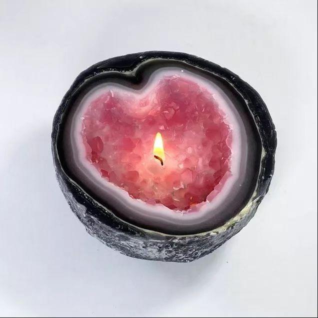 Creative Funny Crystal Geode Candle, Intention/Healing Crystal Energy Candle Amethyst and Rose Quartz Crystal Candle, Candle Bowls Ornament