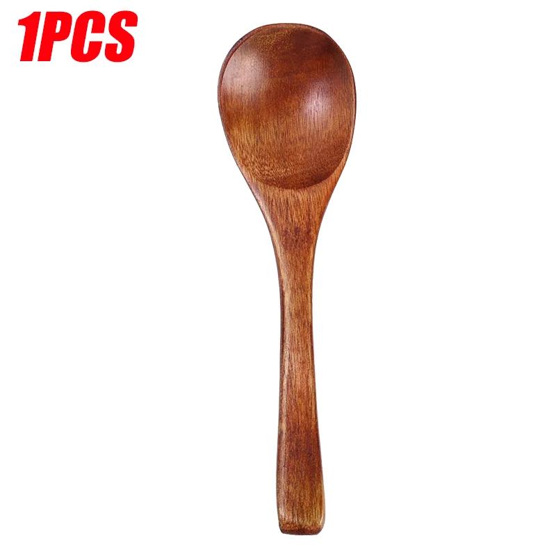 1/6Pcs Kitchen Wooden Spoons Long Handle Soup Spoons Natural Wood Long Handle Coffee Honey Condiment Spoons Cooking Utensil