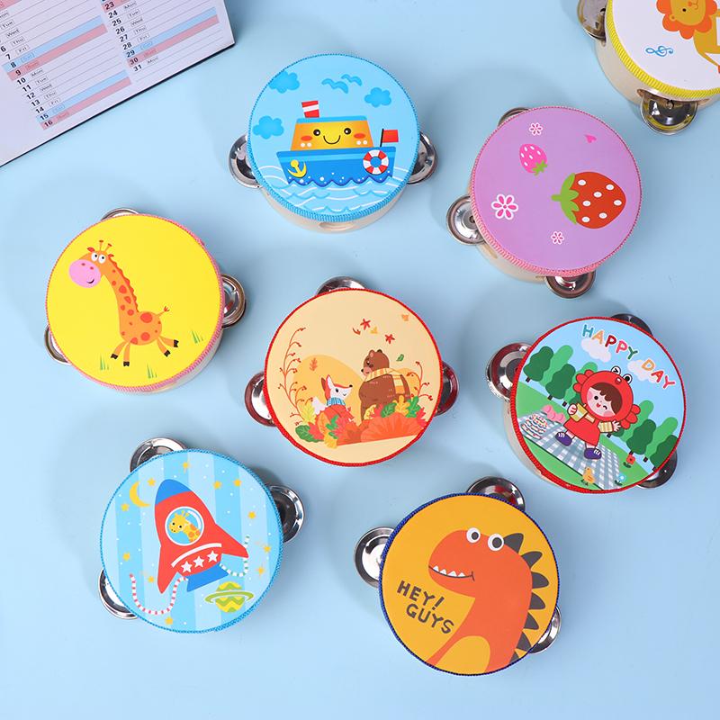 10CM Wooden Tambourine for Kids - Manual Percussion Hand Drum Educational Musical Instrument Game for Children