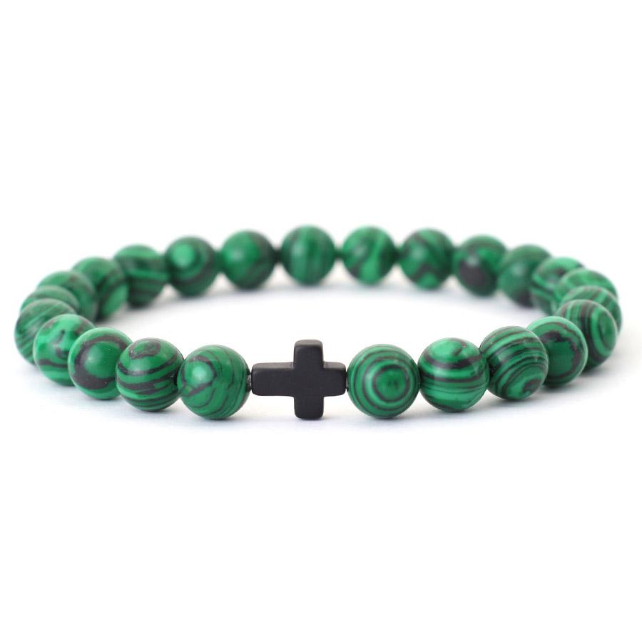 

Simple Style Men Cross Bracelet Natural Tiger Eyes Lava Howlite Stone Beaded Braclet Healing Meditation Casual Accessories Joias малахитовая зелень