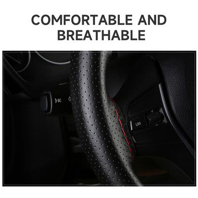 SEAMETAL Genuine Leather Car Steering Wheel Cover with Needles Thread DIY Braid 37-38cm Anti-Slip Cowhide Steer-Wheel