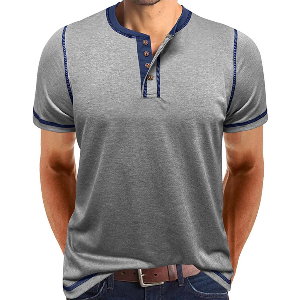 Men's Short Sleeved Shirt Men's 4-button T-shirt Casual Top
