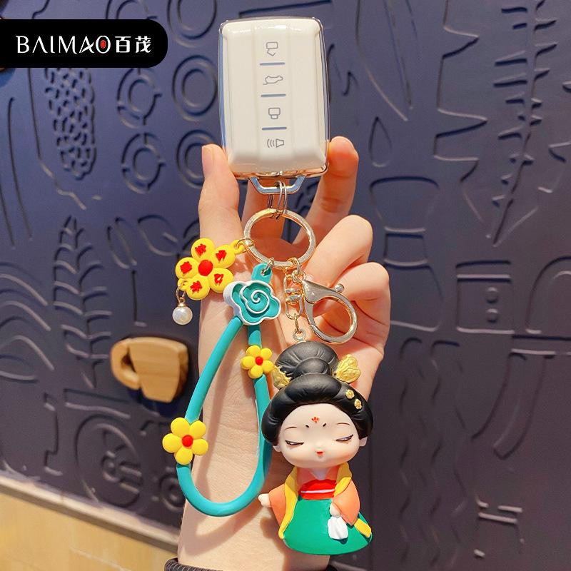 Cartoon Guochao antike Damen der Tang-Dynastie Schlüsselanhänger Anhänger niedlich exquisit Hanfu Mädchen Schlüsselanhänger Schultaschenanhänger