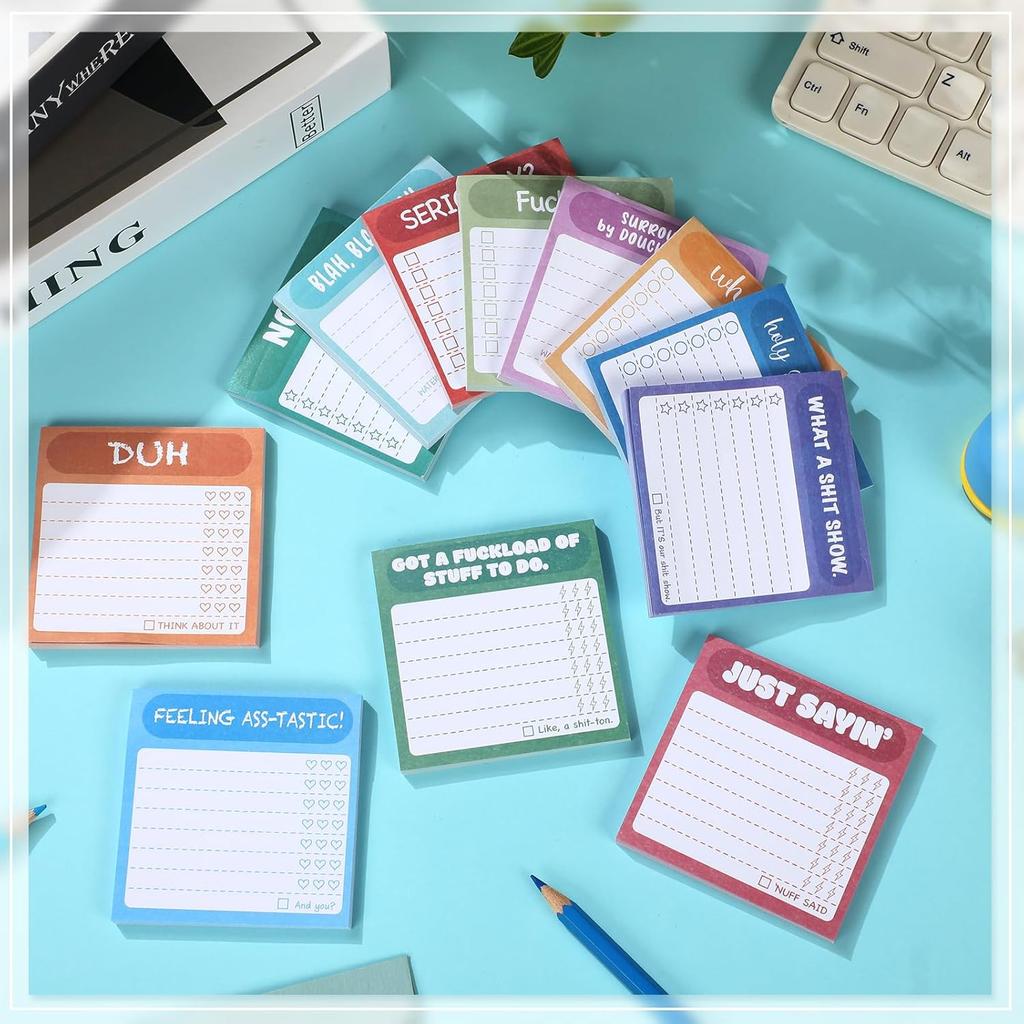 12 Pcs Funny Sticky Notes with Fun Messages 3 x 3 Inch Funny Work Notepads for Coworkers Self Stick Mini Notepads Small to Do List for Adults Office