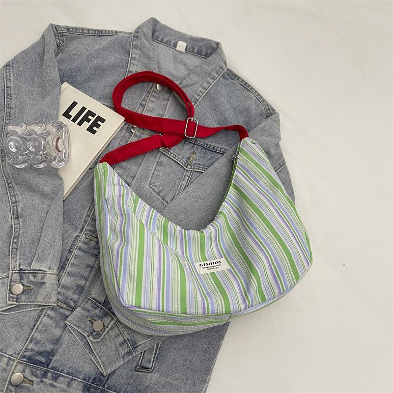 Casual Striped Large-capacity Nylon Cloth Bag Women's New Lightweight Versatile Messenger Bag Commuter Shoulder Bag