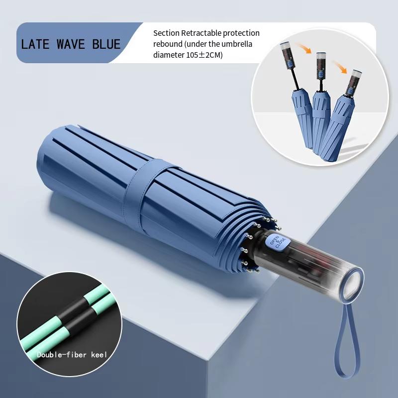 This fully automatic three-fold umbrella is rainproof sunproof UV-protective bulletproof and has an instant stop function Iron&24K
