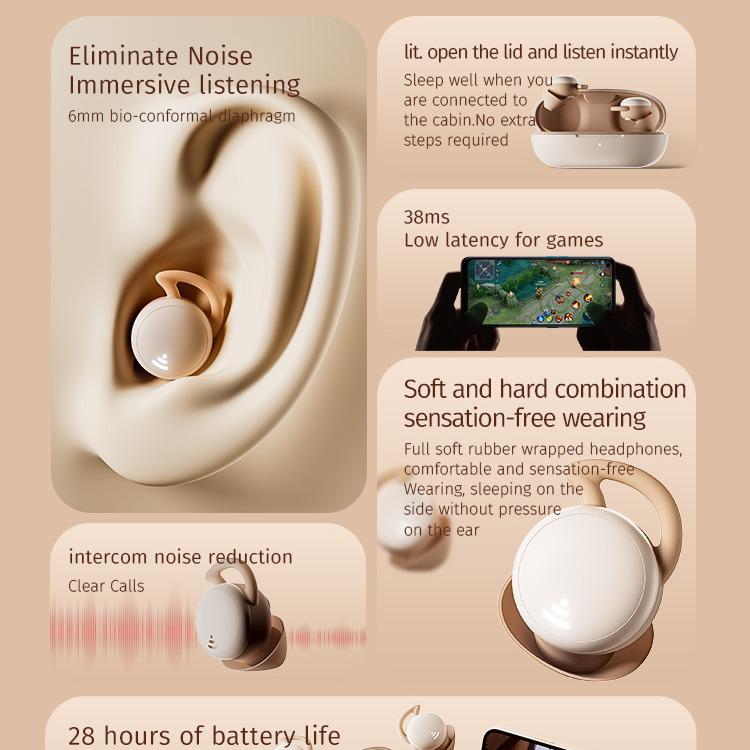 New Bluetooth Noise-Cancelling In-Ear Sleep Earbuds: Mini, Comfortable, No Ear Pressure for Side Sleeping