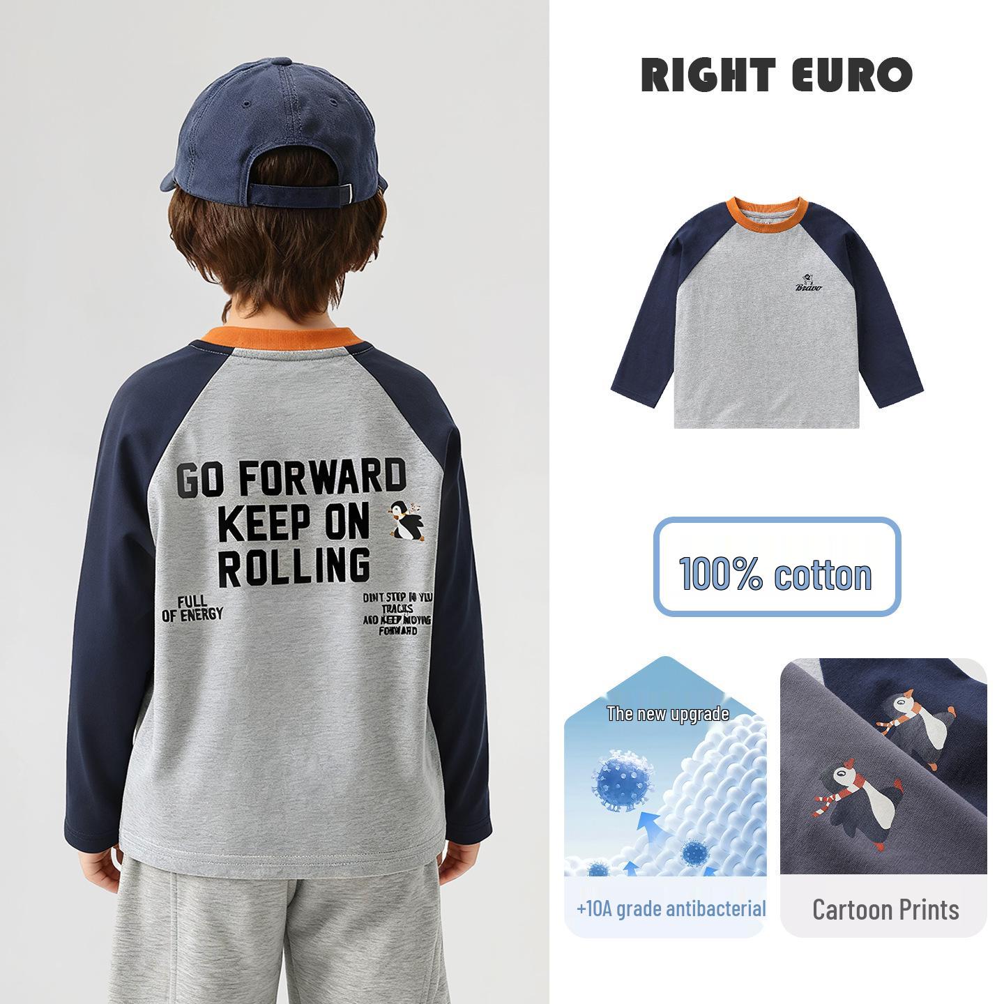 European Boys Cotton Long-Sleeve T-Shirt – Spring/Autumn 2026 Style 140cm