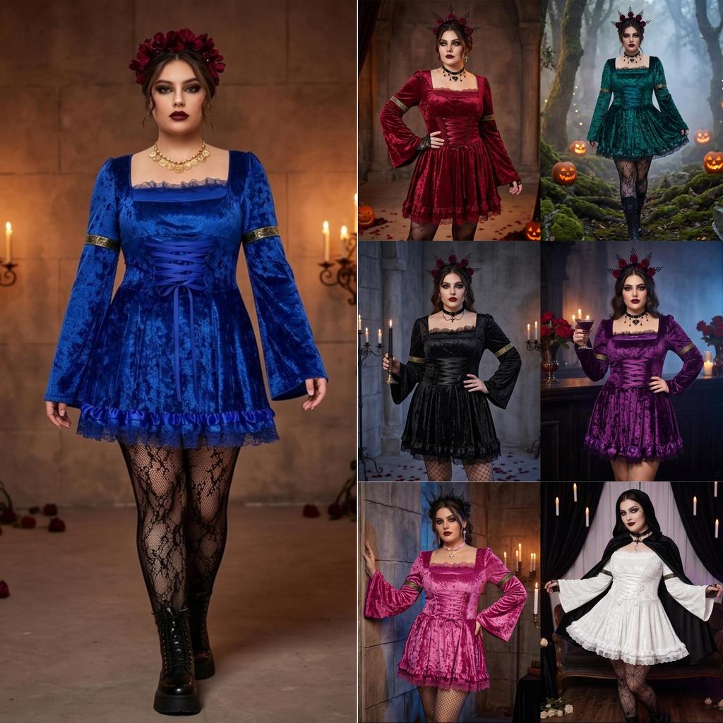 Women's Gothic Lace Devil Costume Dress for Halloween