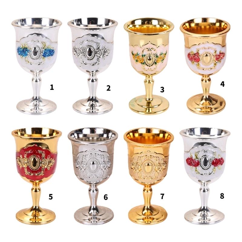 2Pcs Chalice Goblet Metal Shot Glasses Engraving Rose Flower Wine Cup Medieval Drinkware for Party Wedding Decors Gift