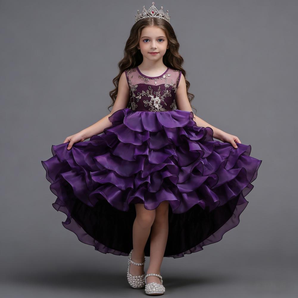 European & American Embroidered Princess Formal Dress for Girls - Wedding Long Train Dress