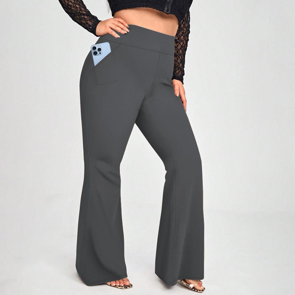 

1XL-5XL Plus Size High-Waisted Yoga Pants with Slightly Flared Legs Pockets and High Elasticity for Casual Wear 5XL
