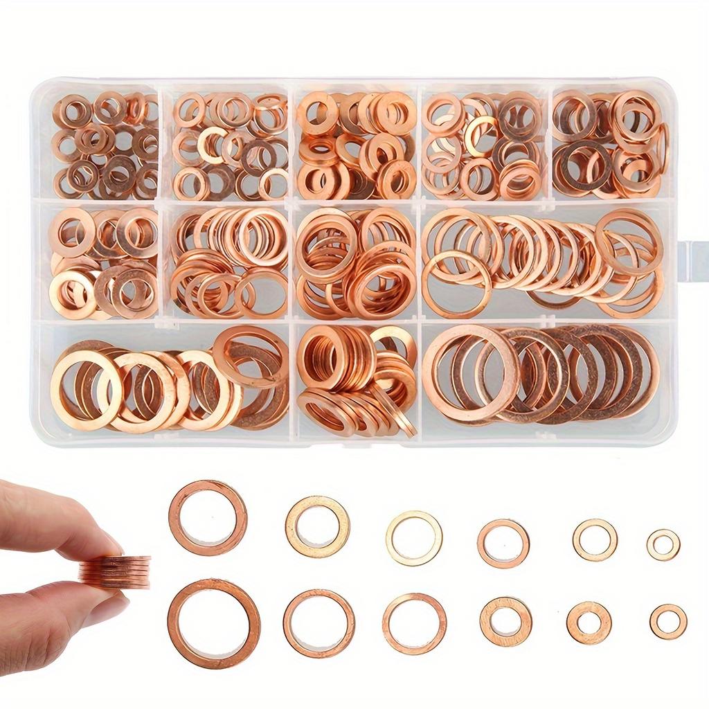 Copper Washer Gasket Assortment Kit M8/M10/M12/M14 Flat Seal Ring Set for Sump Plugs Oil Drain Bolts Automotive Plumbing Repair
