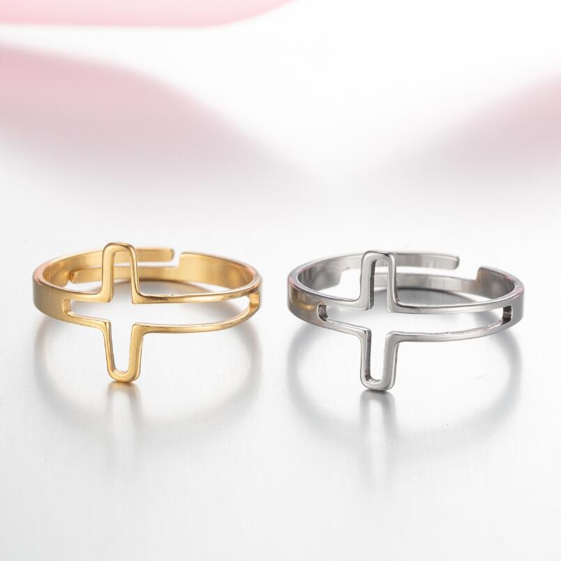Women's Gold Geometric Cutout Wide Band Cross Ring - European & American Hip Hop Style