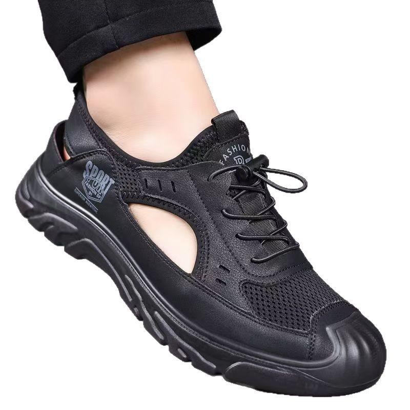 Sandals Summer Breathable Hollow Lace-up Men's Hole Shoes One Pedal Trend Versatile Outdoor Casual Shoes Driving Shoes