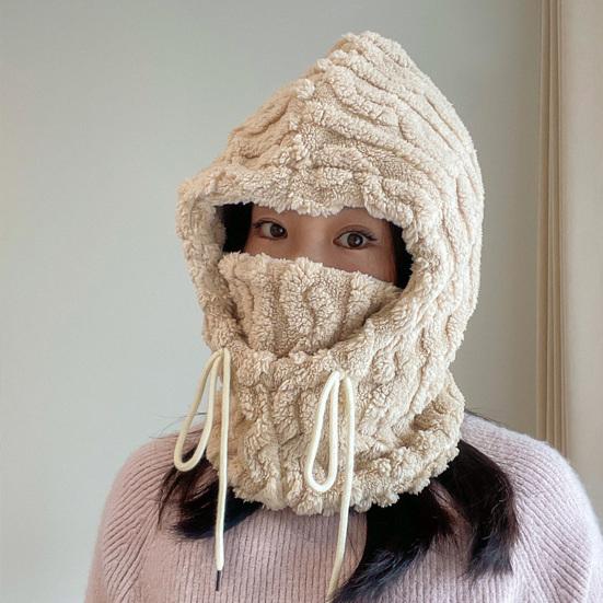 Winter Hat Scarf Combo Fleece Neck Warmer with Ear Protection Knitted Sherpa Hood Windproof Ski Face Covers Stretchy Beanies for Hiking Shopping