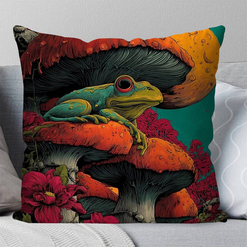 Interesting Retro Frog Pillow Case Fashion Square Pillowcase Bedroom Sofa Room Ins Decoration Leisure