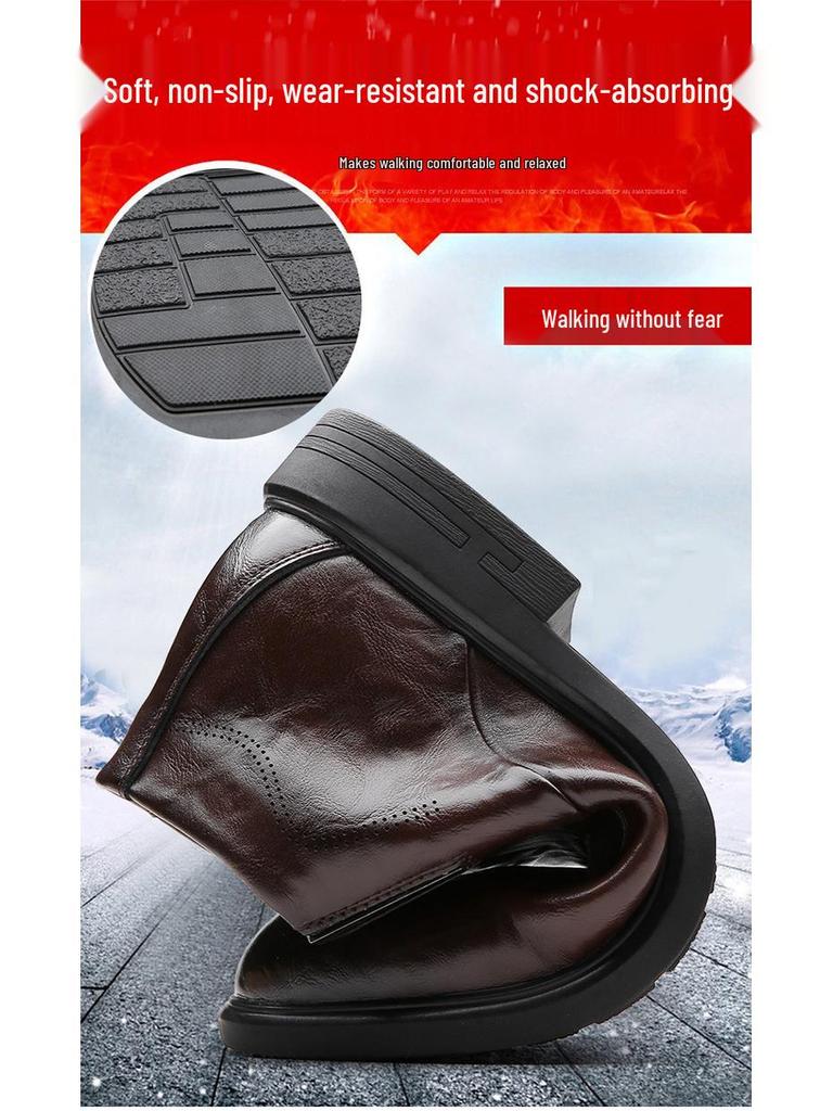 Men's British Style Velvet-Lined Chelsea Boots - Winter Formal High-Top Ankle Footwear