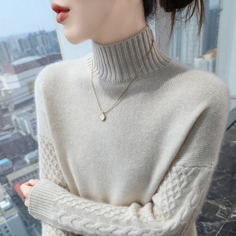 

Женский кашемировый свитер облегающего кроя - полувысокий воротник, утолщенный для осенне-зимней моды. S (85-100 jin)