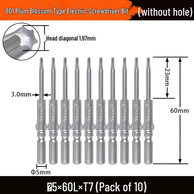 Nigao S2 Torx 801 Electric Screwdriver Bit, Solid Star-Shaped, 5mm Round Shank.