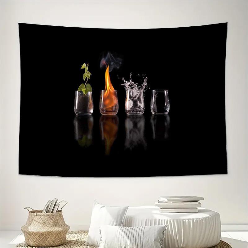 

Four Elements Earth Water Fire Air Glass Wall Tapestry Machine Washable All Season Decor Print Minimalist Art Design Home 74x94cm(29x37in)