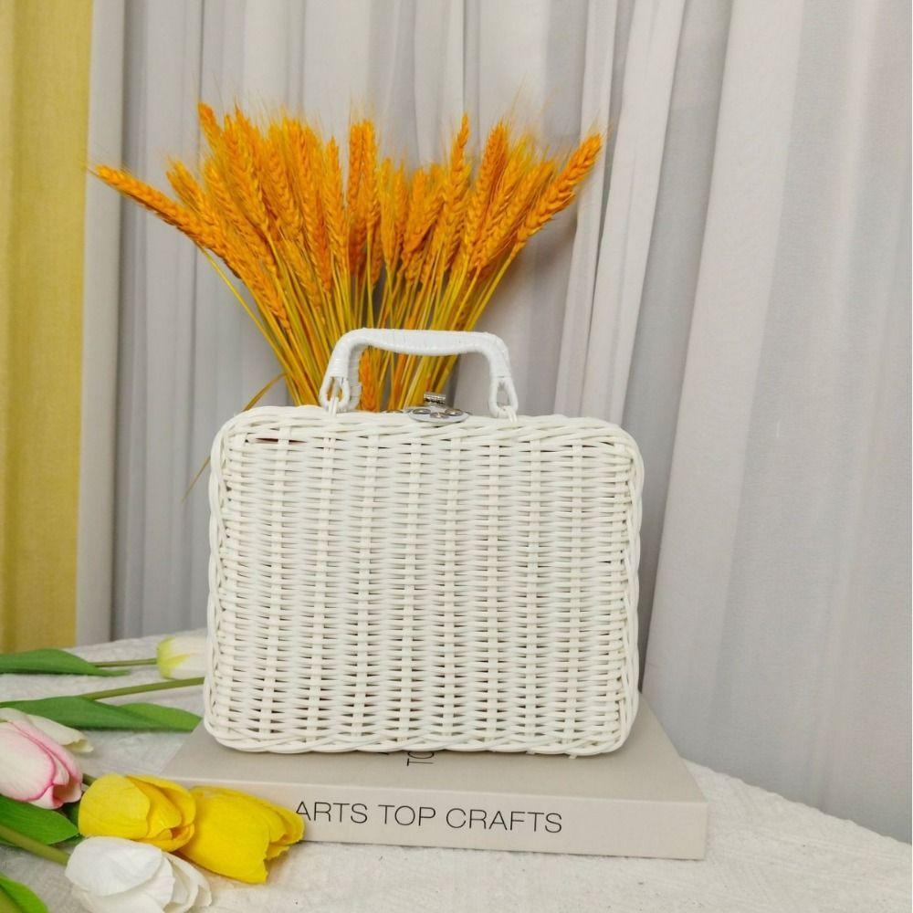 Household Picnic Woven Baskets Retro Wedding Suitcase ‘ Weave Rattan Storage Box Makeup