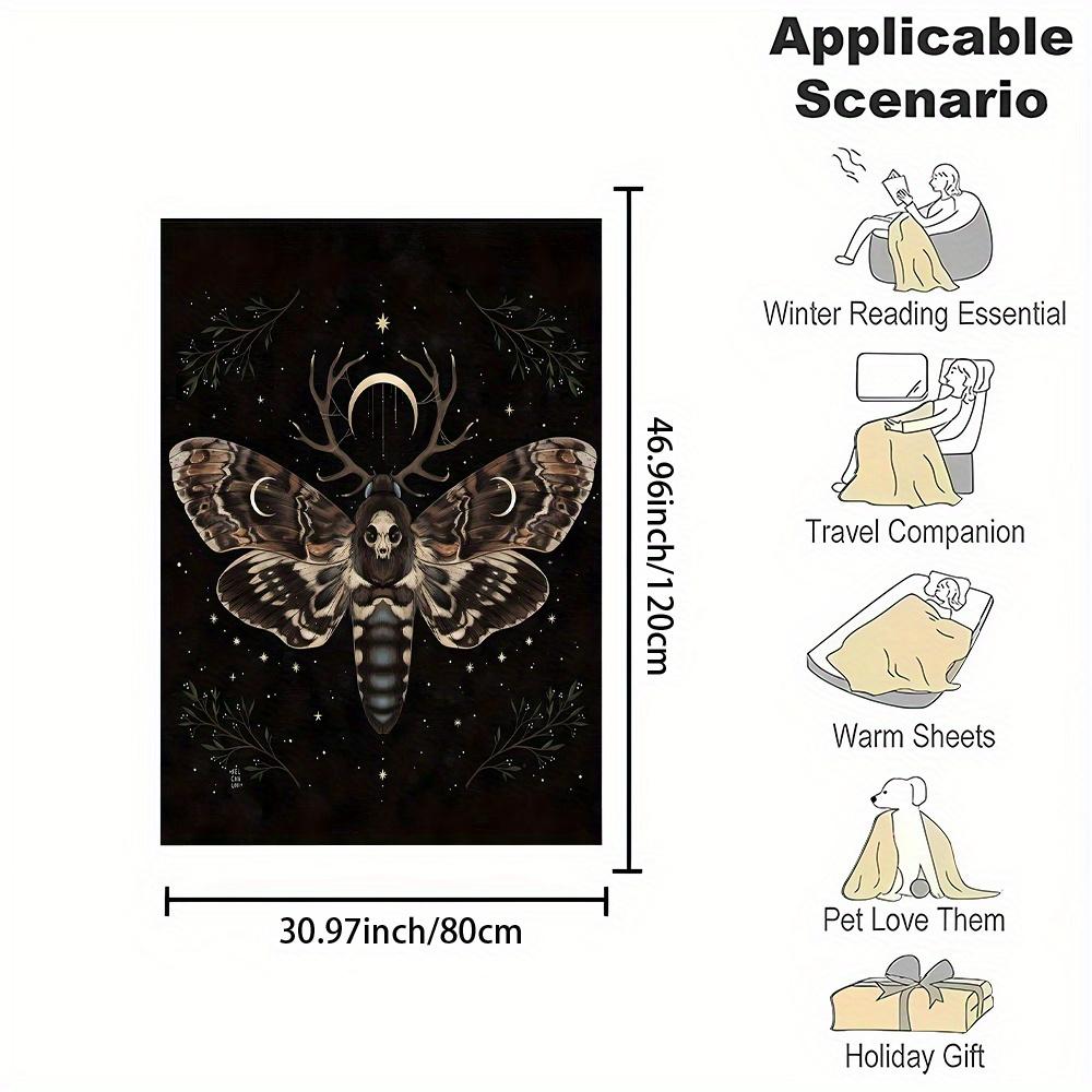 Moth Deer Antlers Print Flannel Throw Blanket - Reversible All-Season Polyester for Office, Home & Gift