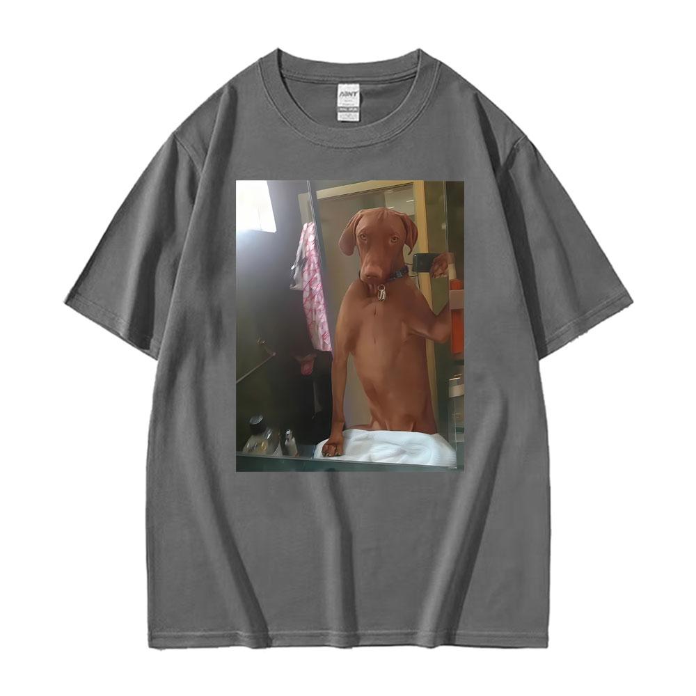 Dog Taking A Selfie Stupid Meme T-shirt Men's Women Clothing Fashion Loose T Shirts Oversized 100_ Cotton Casual Hot Sale TShirt