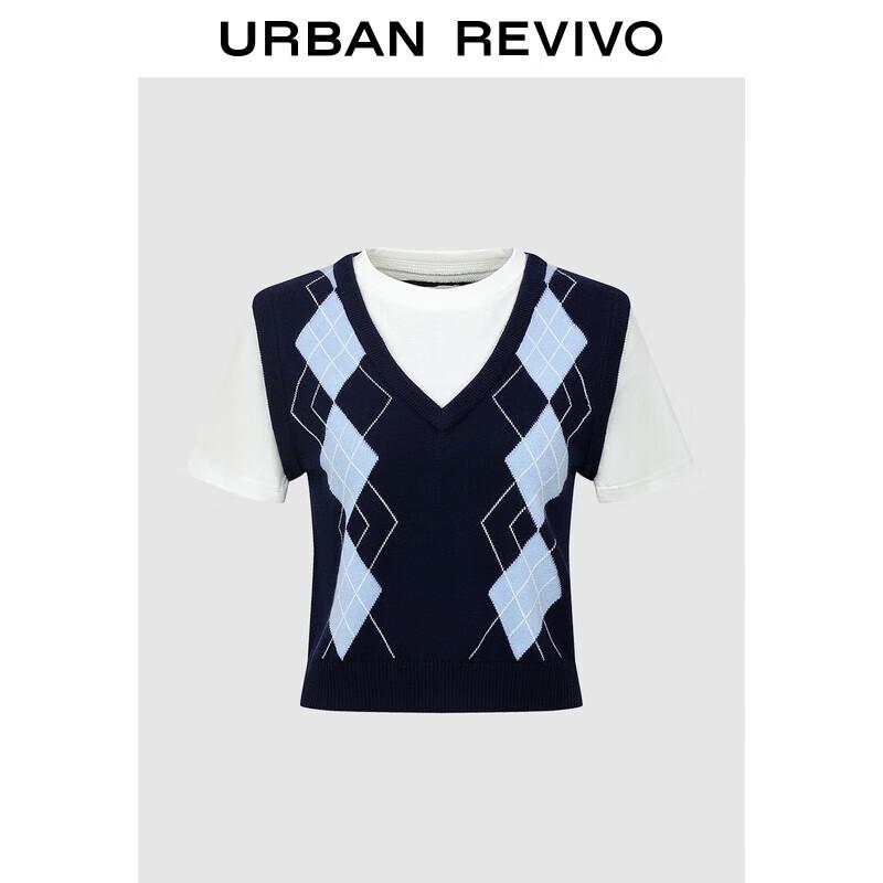 UR Women s Retro Diamond Knit Short Sleeve Top S