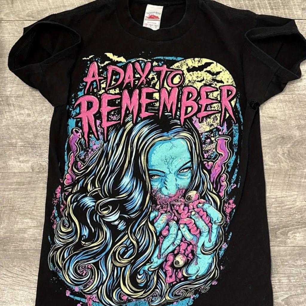 Rock Punk Print Short Sleeve Rare& Vintage A Day To Remember Band Zombies Myspace Era Emo T-Shirt Round Neck Tee for Adults
