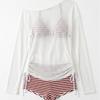 Bikini swimsuit three-piece high-end long-sleeved blouse to cover the belly and look thin, sexy seaside striped swimsuit women