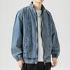 Men Denim Jacket  Casual Autumn Stand Collar    Zip Closure Jacket Coat Loose Baggy Blue Retro Jacket Man Fashion Clothing
