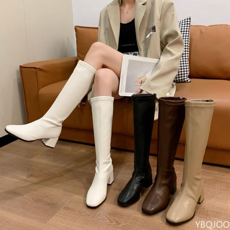 Fashion Elegant  Women's Boots Soft High-heeled Knee Shoes Fashionable Versatile Autumn Winter Warm Snow New  Style Thick-heeled Shoes