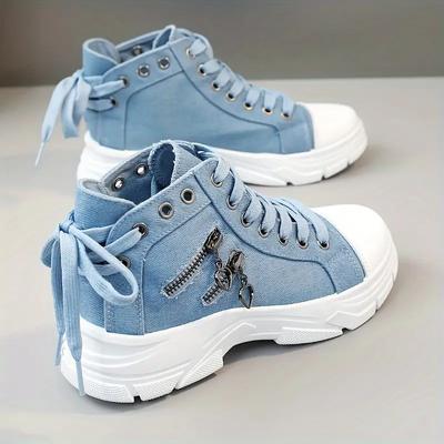 Dámské platformové tenisky, šněrovací boty high top se zipem, ležérní univerzální sportovní obuv nadměrných velikostí