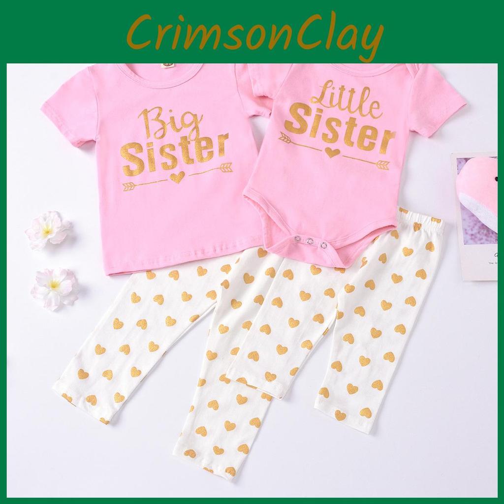 Cooles Geschwister-Set (Große Schwester) mit Hose, Goldener Buchstabendruck, Perfekt für Frühling, Sommer und Herbst