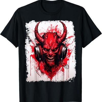 Teufel Roter Dämon Imp Hölle Halloween Musik DJ Festival T-Shirt