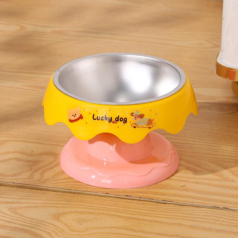 High-Leg Stainless Steel Cat Bowl - Anti-Tip, Neck Protection, Macaron Colors for Cats & Kittens